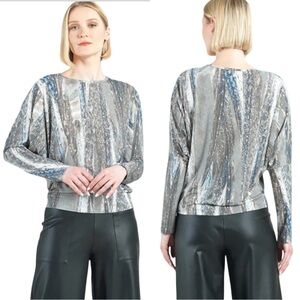 Clara Sun Woo Taupe Python Print Dolman Sleeve Top Shirt Tunic Size XL